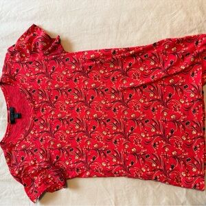 J. Crew Red Floral Short Sleeve Top